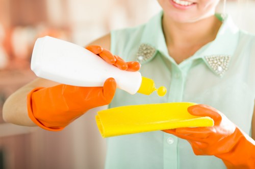 Janitorial staff performing commercial floor maintenance