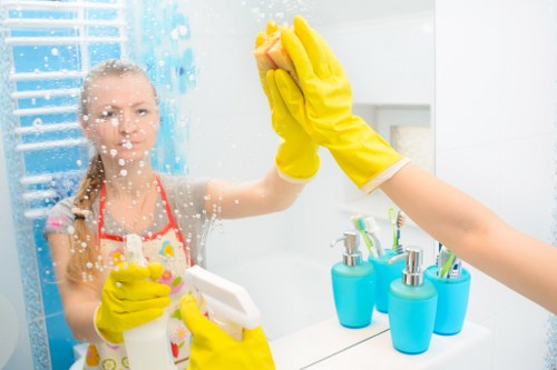 Routine mopping and vacuuming in a shared corridor